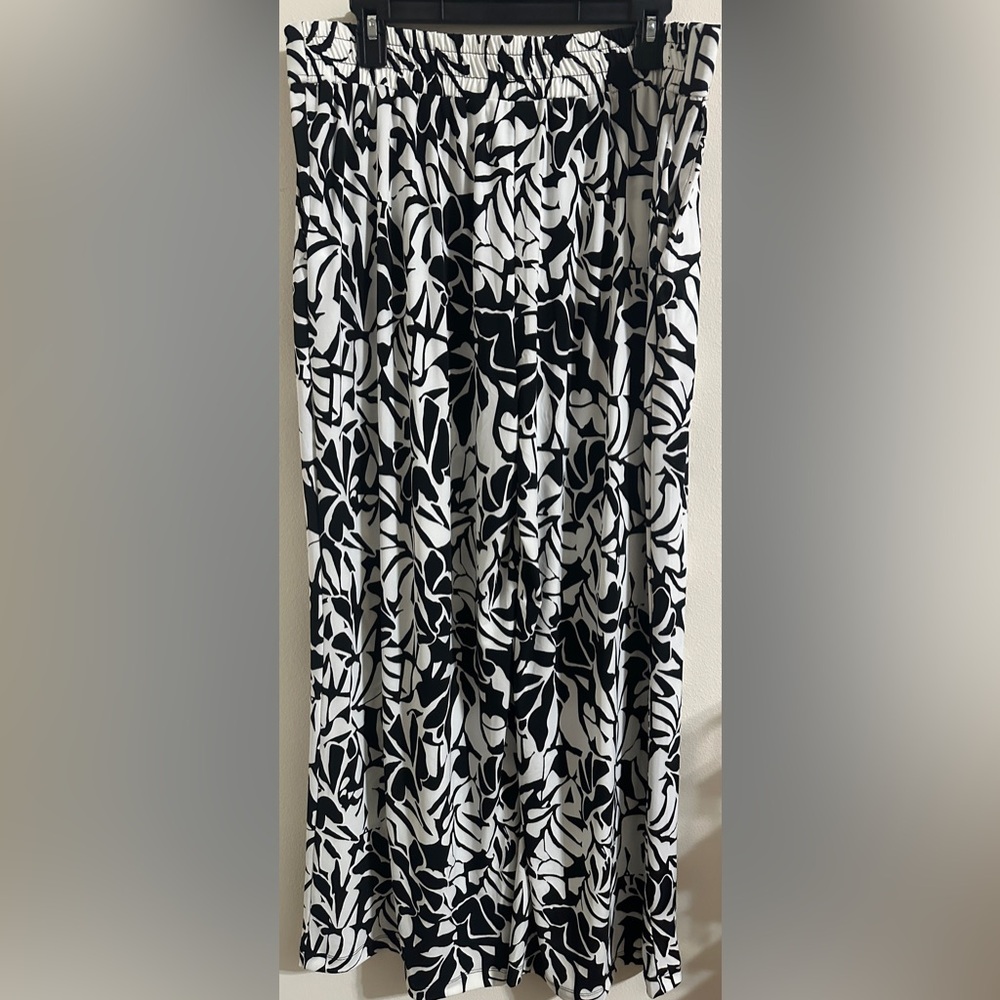 NEW - Three Dots Black and White Leaf Print Wide Leg Pants, Size XL - Picture 9 of 9